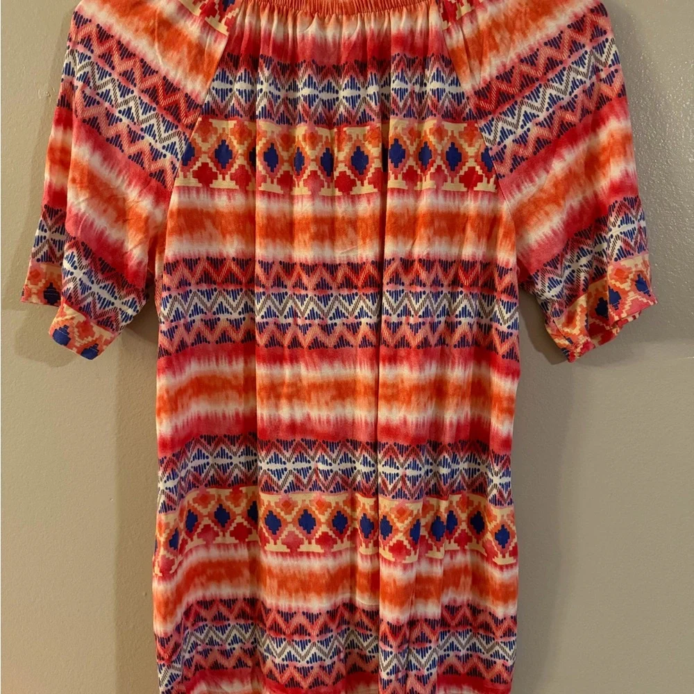 Kim Rogers Red and Blue Geometric Blouse‎